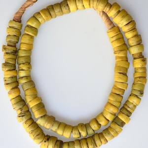 24 Inch Strand of Smaller Sized Antique of Yellow Hebron Beads- Vintage African Trade Beads - HE-S