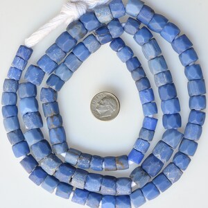 Long 32 Inch Strand of Opaque Blue Faceted Russian Blue Beads - Vintage African Trade Beads - C106-12