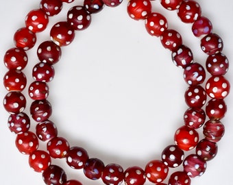 Rang de 24 pouces de perles pour les yeux coeur blanc vénitien rouge - perles de commerce africaines vintage - C-102-10