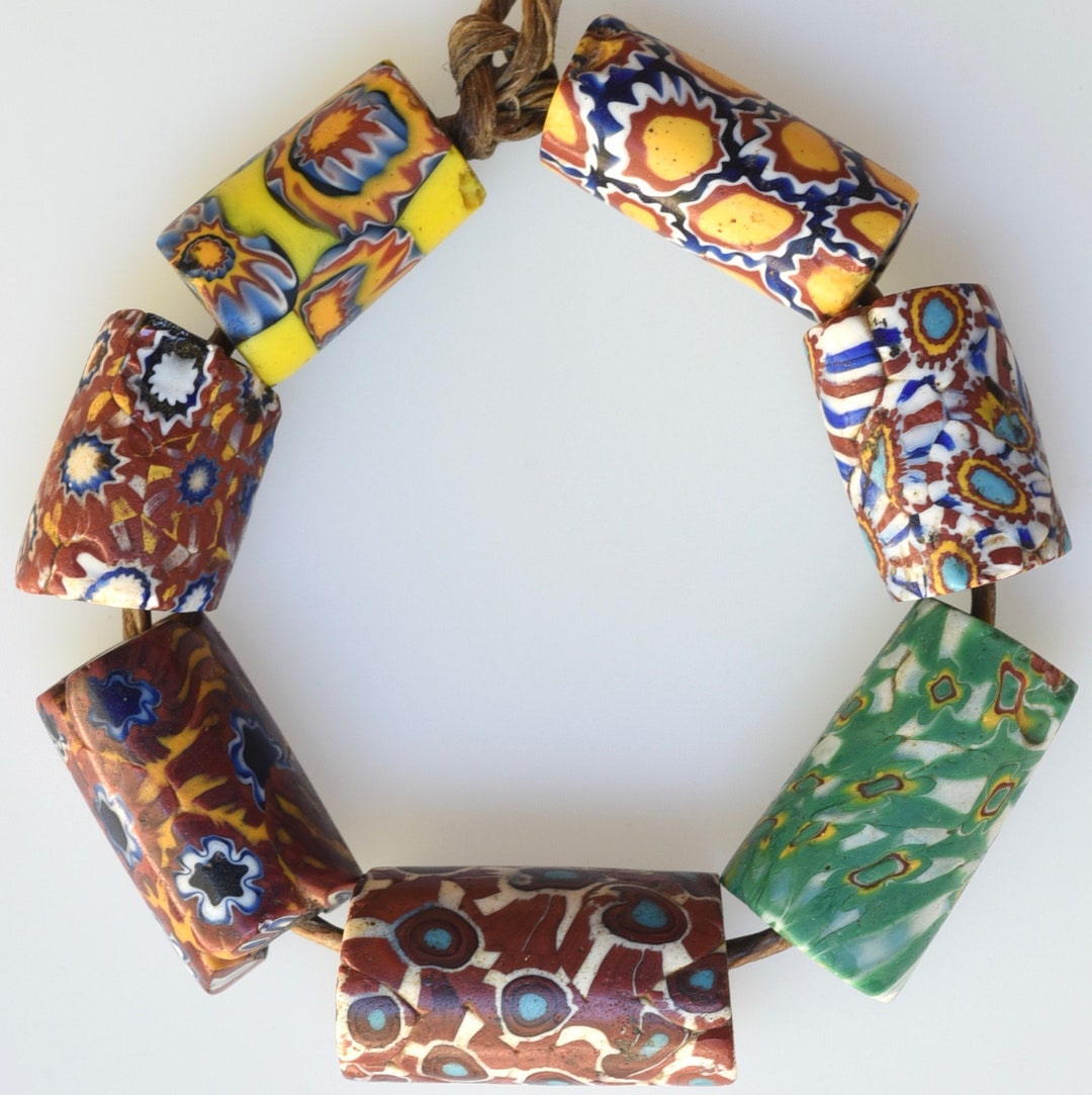 7 Antique Mixed Millefiori Trade Beads Vintage African Trade