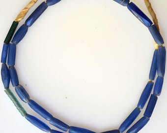 アンティークロシアンブルーアフリカンビーズ（5mmx18mm）高品質ダーク
