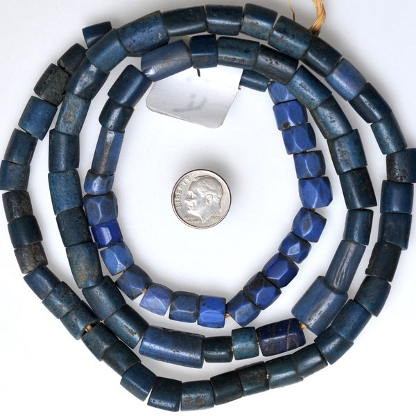 Long 34 Inch Strand of Old African Powder Glass, Venetian Glass Tube + Opaque Russian Blue Beads - Vintage African Trade Beads - F515