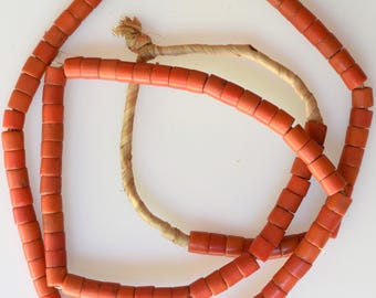 28 Inch Strand of Old 6mm European Coral Red Colored Glass Beads - Vintage African Trade Beads - PY2261