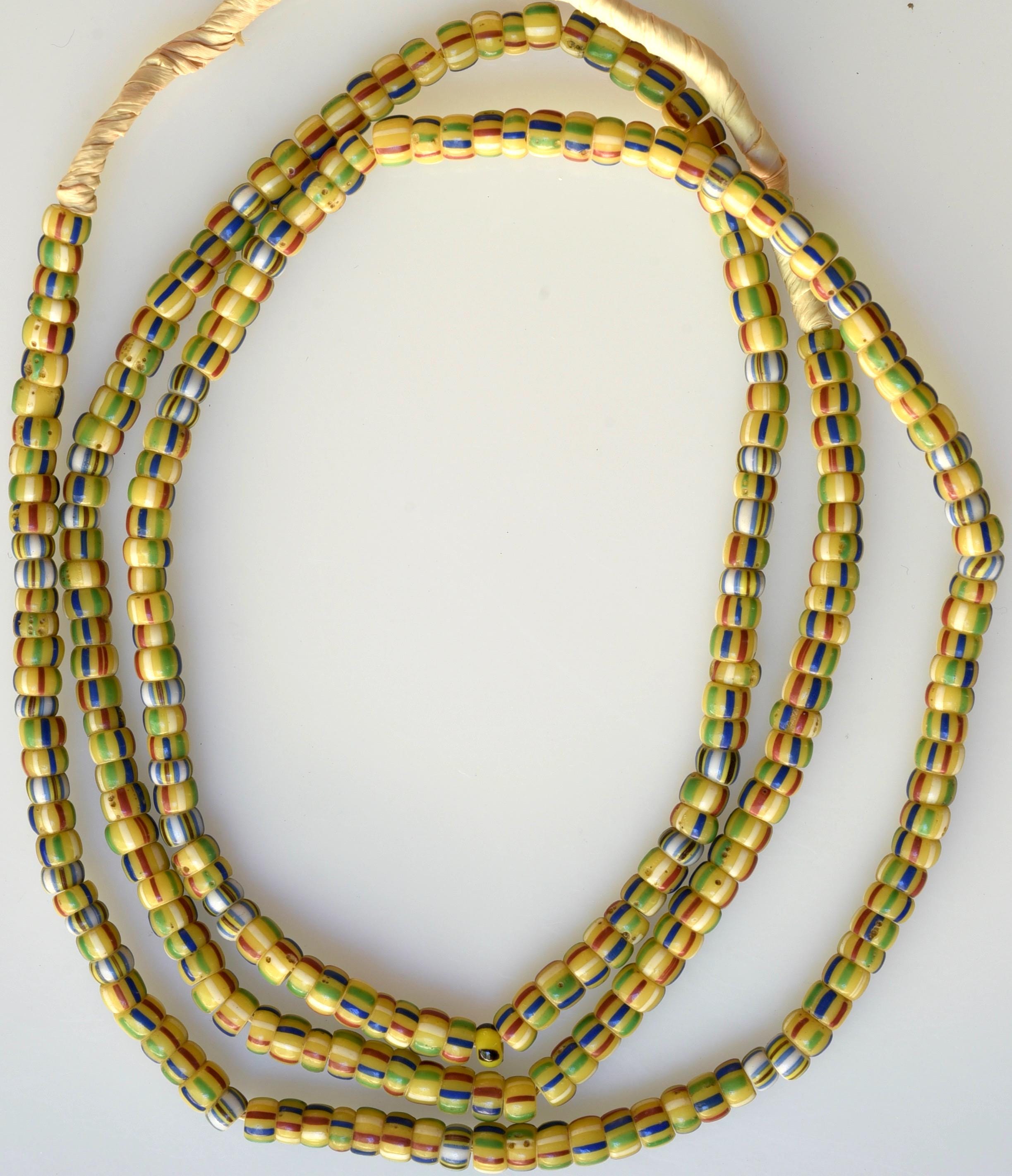 Long 36 Inch Strand of Venetian Striped Pony Beads - Vintage African Trade Beads - PY2203
