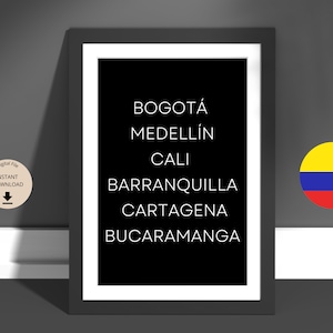 Colombia Cities List Wall Art  | Bogotá, Medellín, Cali | Digital Wall Decor | Prints & Posters | Travel Gift
