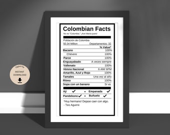 Colombia Funny Facts Nutritional Style Table | Digital Wall Decor | Prints & Posters | Travel Gift