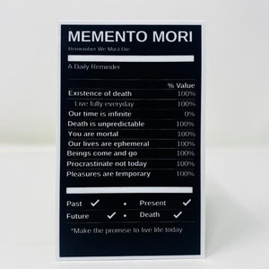 2 Memento Mori Stickers Nutritional Table Style | (Stoic Philosophy | Remember You Will Die) | Matte Black