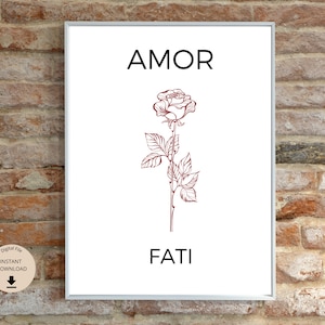Amor Fati Digital Print | Stoic Quote Philosophy Latin, Motivational Wall Decor