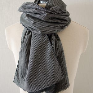 Japanese traditional fabric patchwork scarf with wave edge 100% cotton, stripe, black background, 和柄襟巻き
