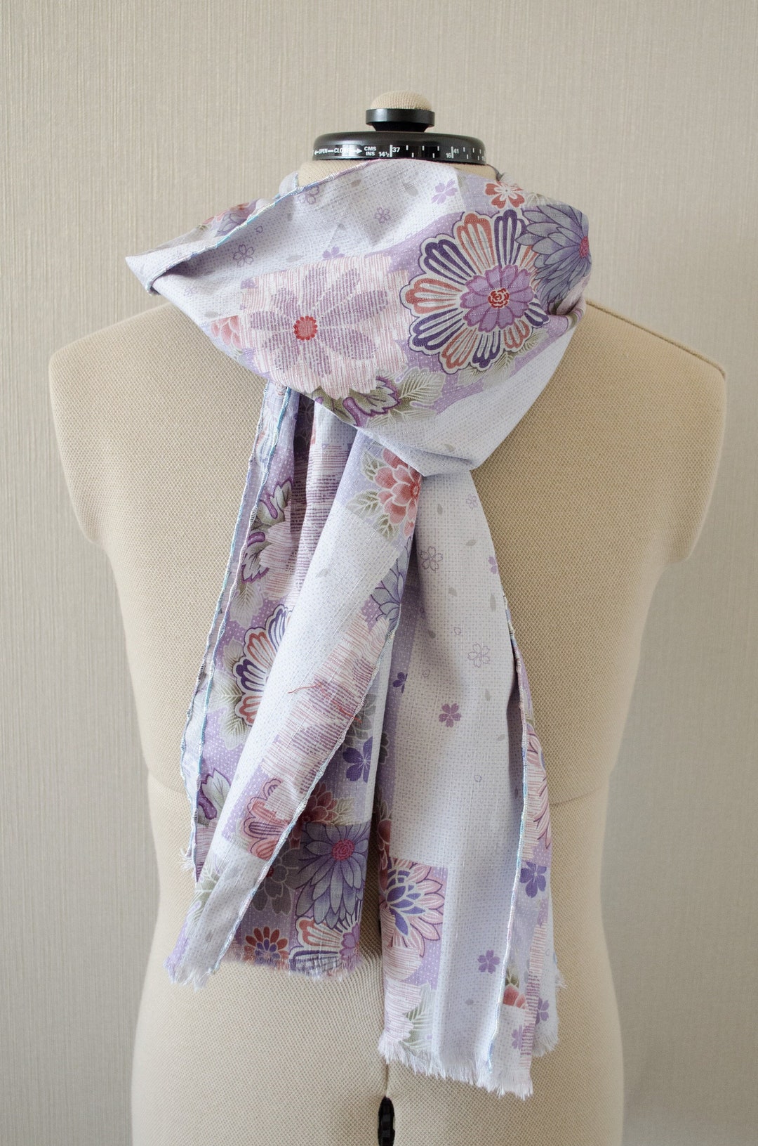 Japanese Traditional Kimono Pattern Patchwork Scarf With Wave Edge 100% ...