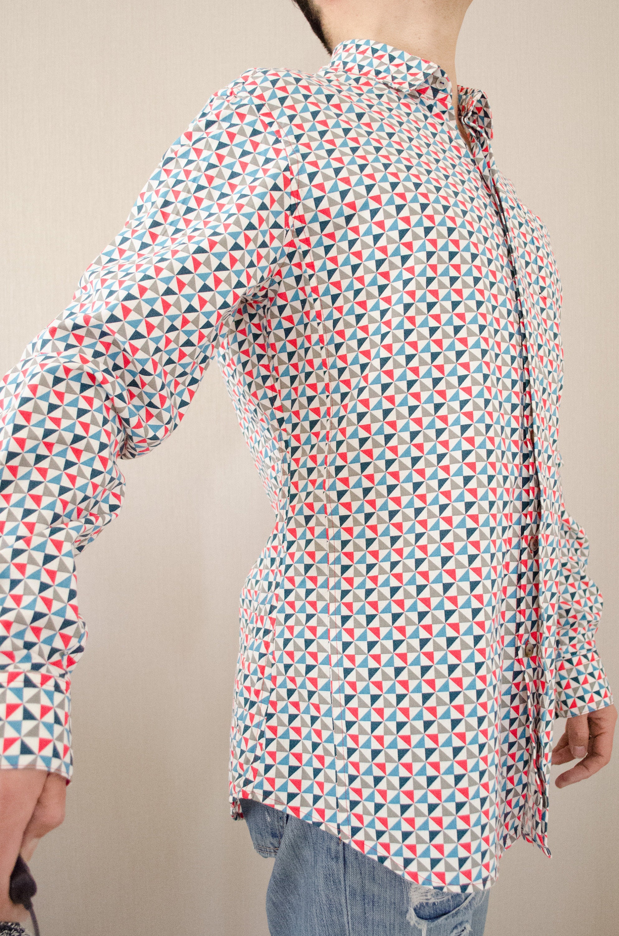 Japanese Traditional Pattern Fabric Casual Long Sleeve Slim Fitting ...