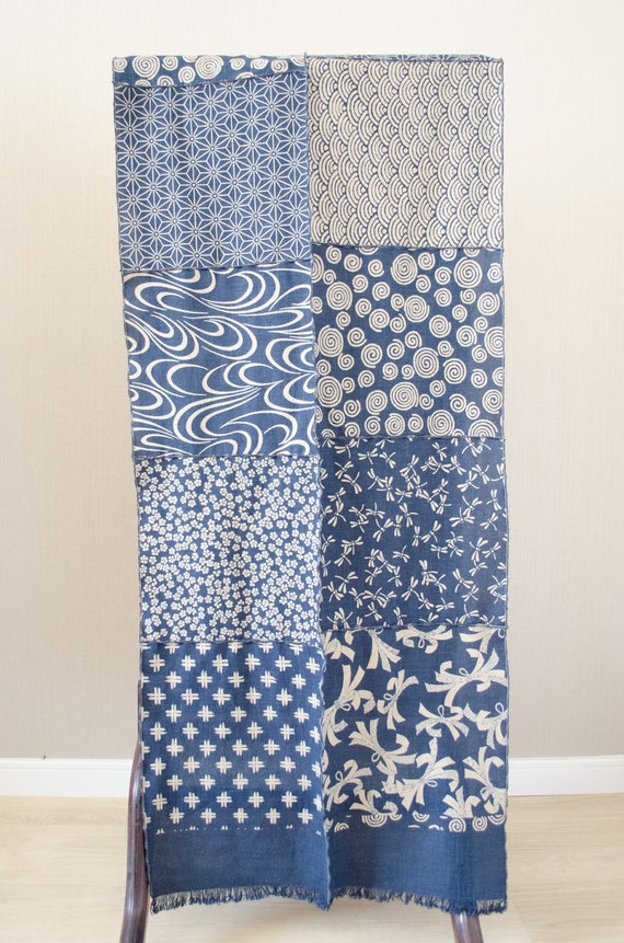 Japanese Traditional Pattern Patchwork Scarf Dark Blue/navy