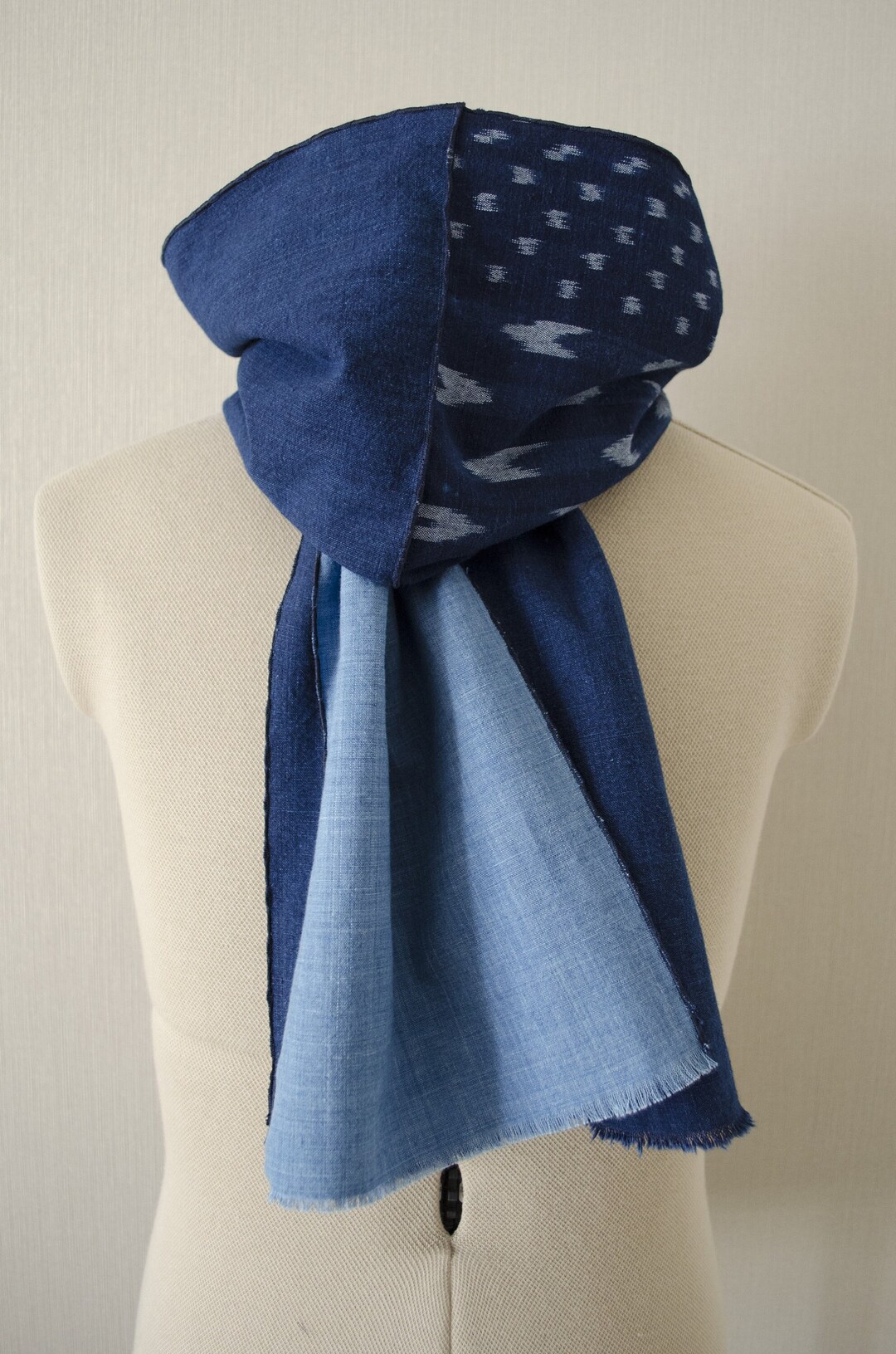 Japanese Aizome (indigo Dyeing) Fabric Patchwork Scarf With Wave Stitch ...