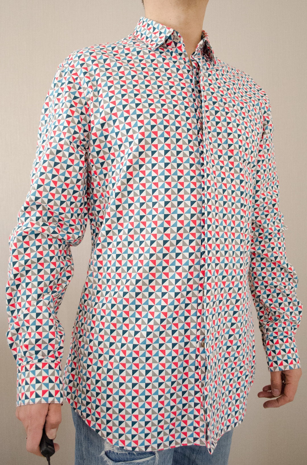 Japanese Traditional Pattern Fabric Casual Long Sleeve Slim Fitting ...