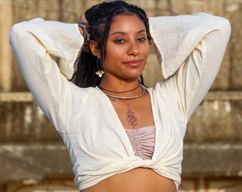 Musselin Wrap Top aus weißer Double Gauze