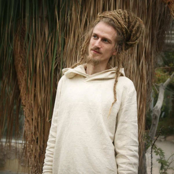 Men's Kadhi Hoodie Pullover Longsleeve Handloom Organic Cotton Sweatshirt Dread Hood