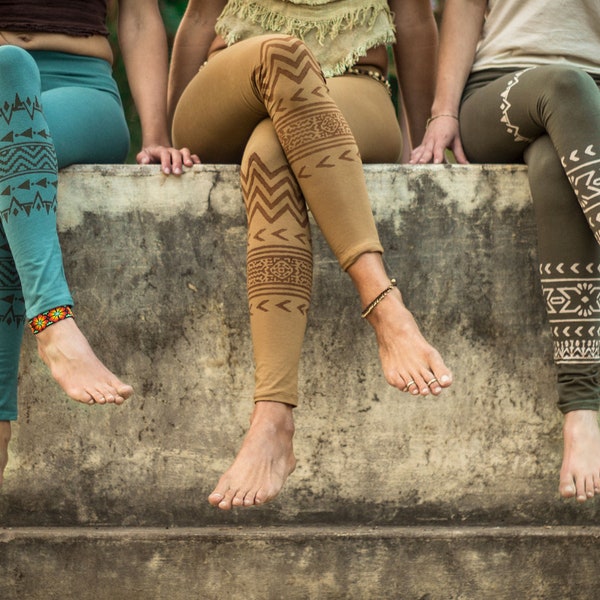 Tribal Blockprint Leggings Strech Baumwolle Yoga Enthnic Boho Goa Hippie biobaumwolle nachhaltig