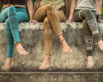 Leggings tribali con stampa a blocchi Strech Baumwolle Yoga Enthnic Boho Goa Hippie biobaumwolle nachhaltig