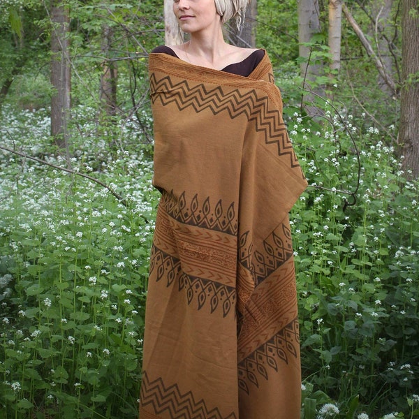 Tulasi Tribal Stola Handblock bedruckt Sarong Pareo Lungi Turban Schal Wickeltuch Baumwolle Boho Ethno Boho Tribal Pagan Hochzeit Zeremonie Lang