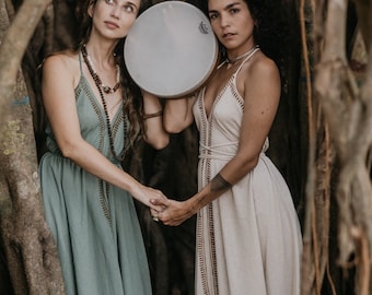 Dress &#39;Gaïa&#39; Dress in Off White or Sage Green Goddess Cotton Boho Chique Style Long Maxidress Ceremonial