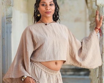 Top de muselina Kamala Sand Poncho Gasa de algodón