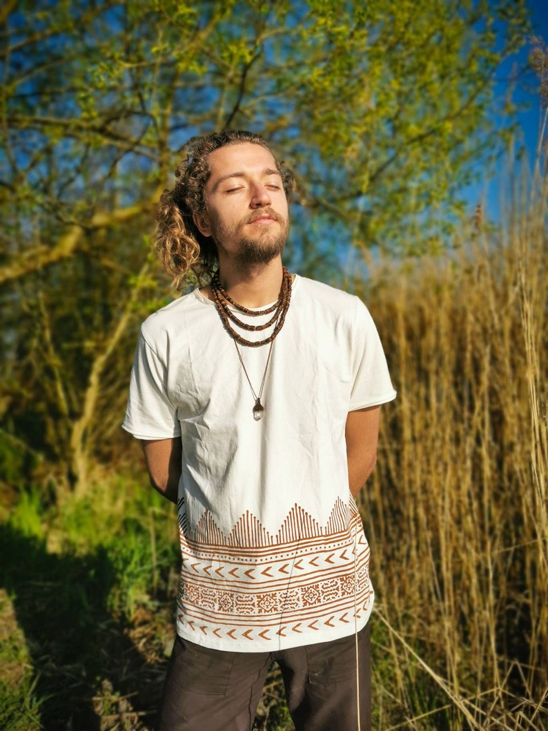 Men's Tribal Block Print Tshirt Mens Earthy Natural Wear Etsy