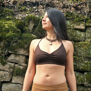 Yoga Crop Top Sports Bra with beautiful Back Design Cotton Lycra Jersey Bralette Bustier Comfy Underwear Goa Asana Sexy Festival