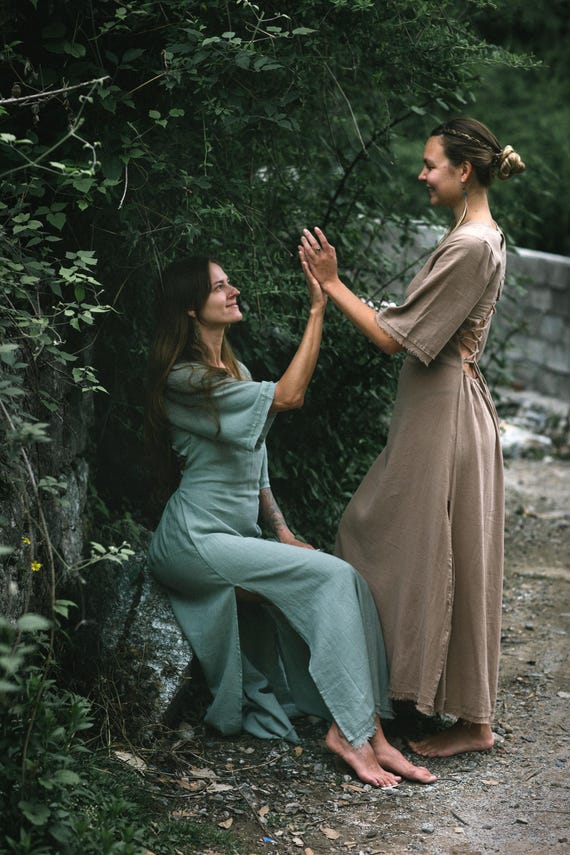 taupe boho dress Long 'tierra' and Sage Nomadic Style Maxi Greige Green Size:FR42 - US10 - UK14 10% spandex // lining ProductID: 115722 Burberry London Black White