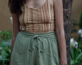 Crop Top 'Sahara' Beige Geometric  Pattern Sports Bra Open Back
