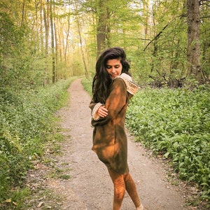 Wollmantel mit Rohseide Bordüren im Tribal Muster Blockprint Jacke BioBaumwolle Natur Nachhaltig Ethno Pagan Hochzeit Bild 4