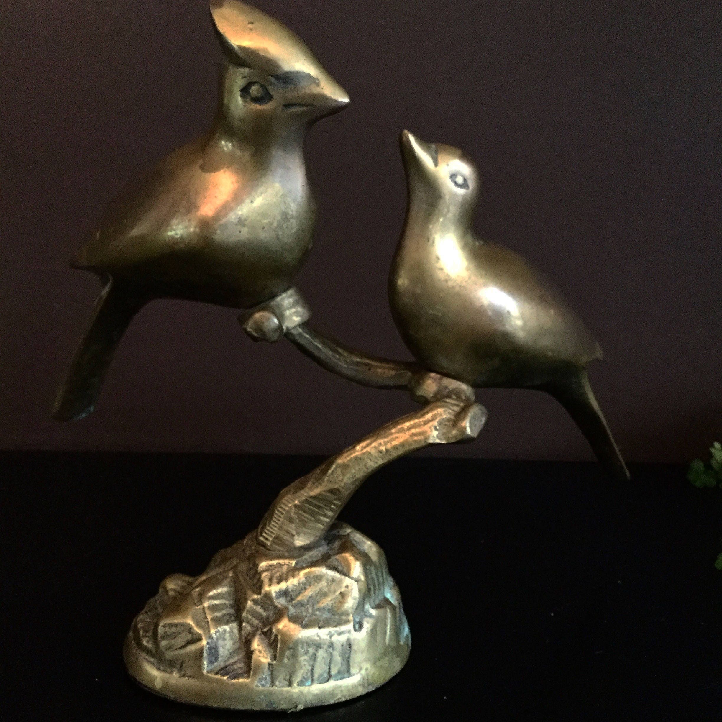 Vintage Laiton Couple d'oiseaux sur Une Branche