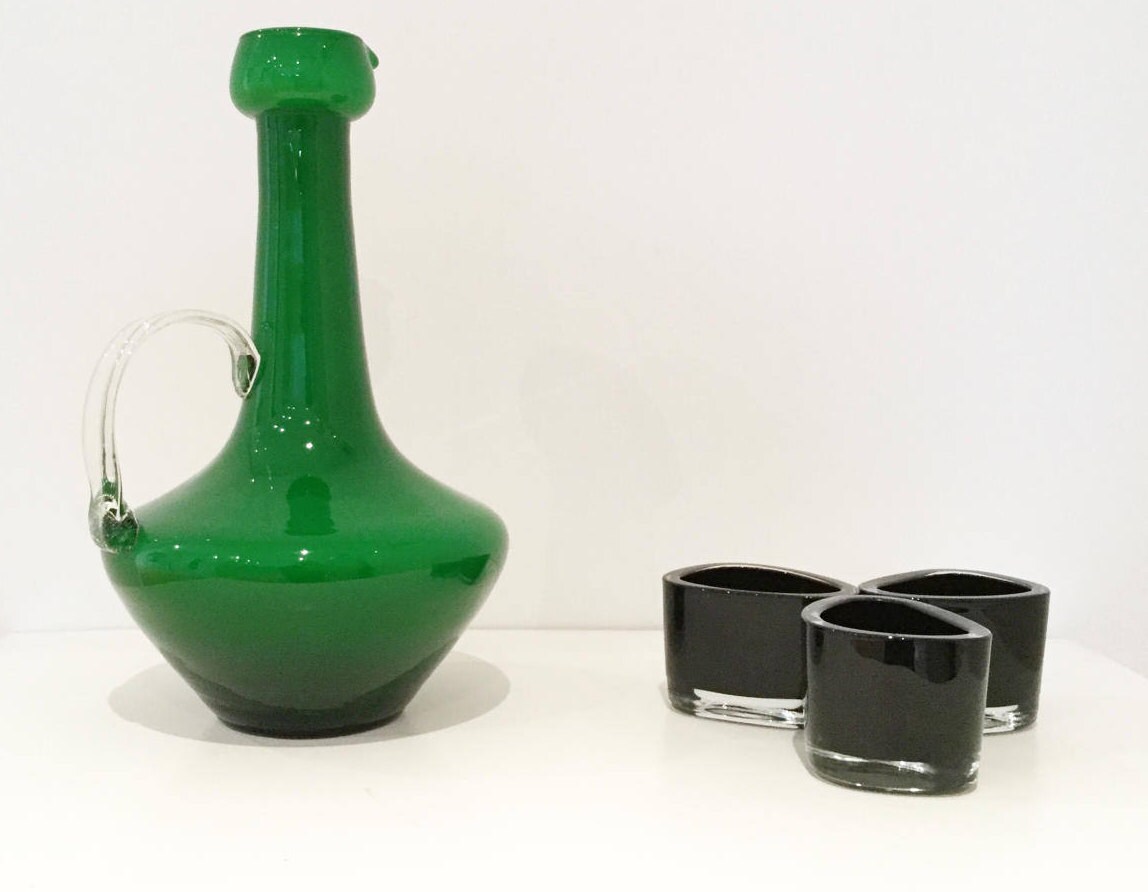 Verrerie Vintage Vase Pichet de Couleur Verte et Transparent