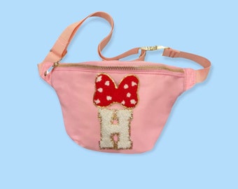 Pink Fanny Pack with Minnie Bow and Letter Patch
