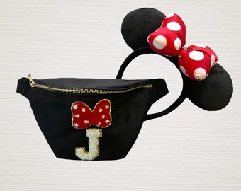 Minnie Bow and Letter Patch BlackFanny Pack