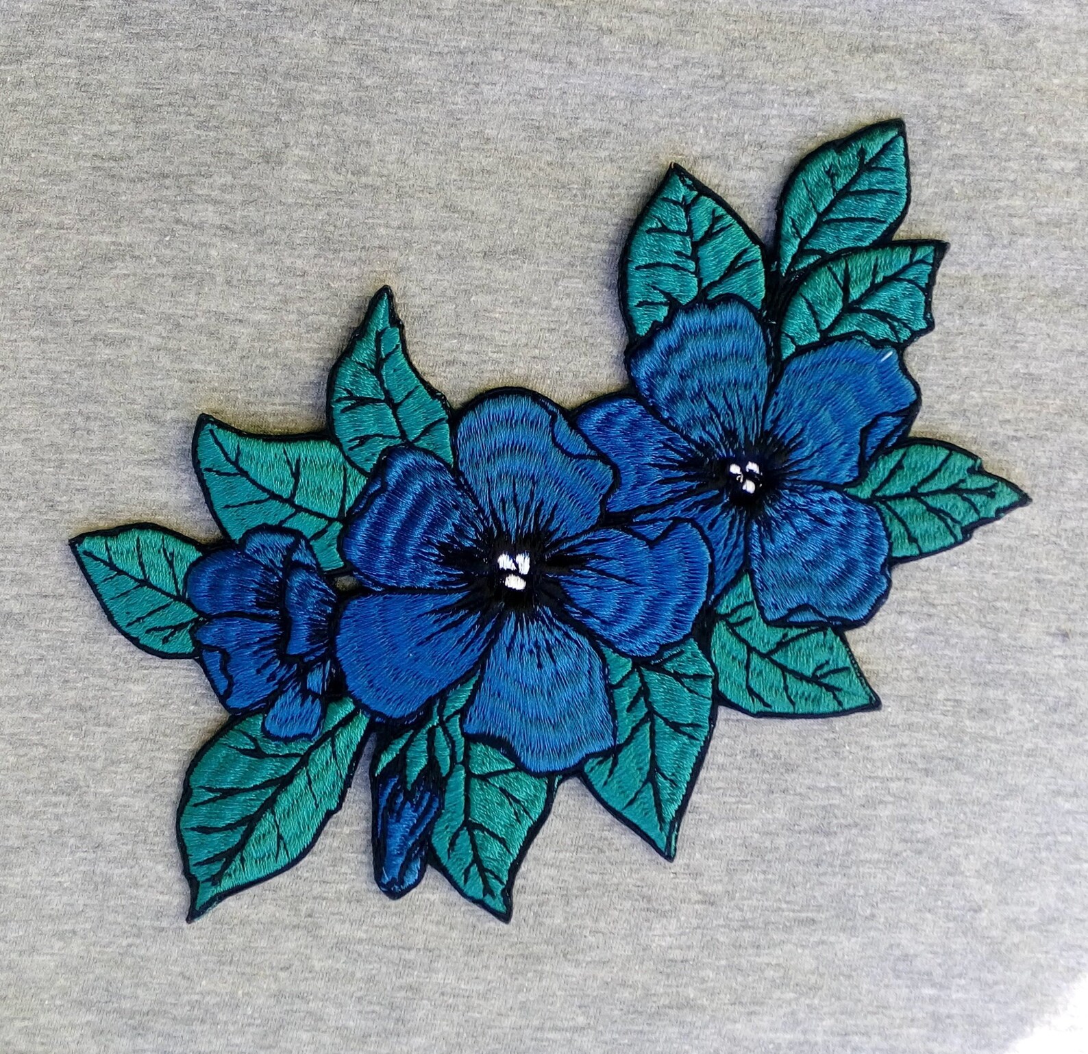 Blue Floral Patch Iron on Patch Embroidery Patch Bag Patch Etsy