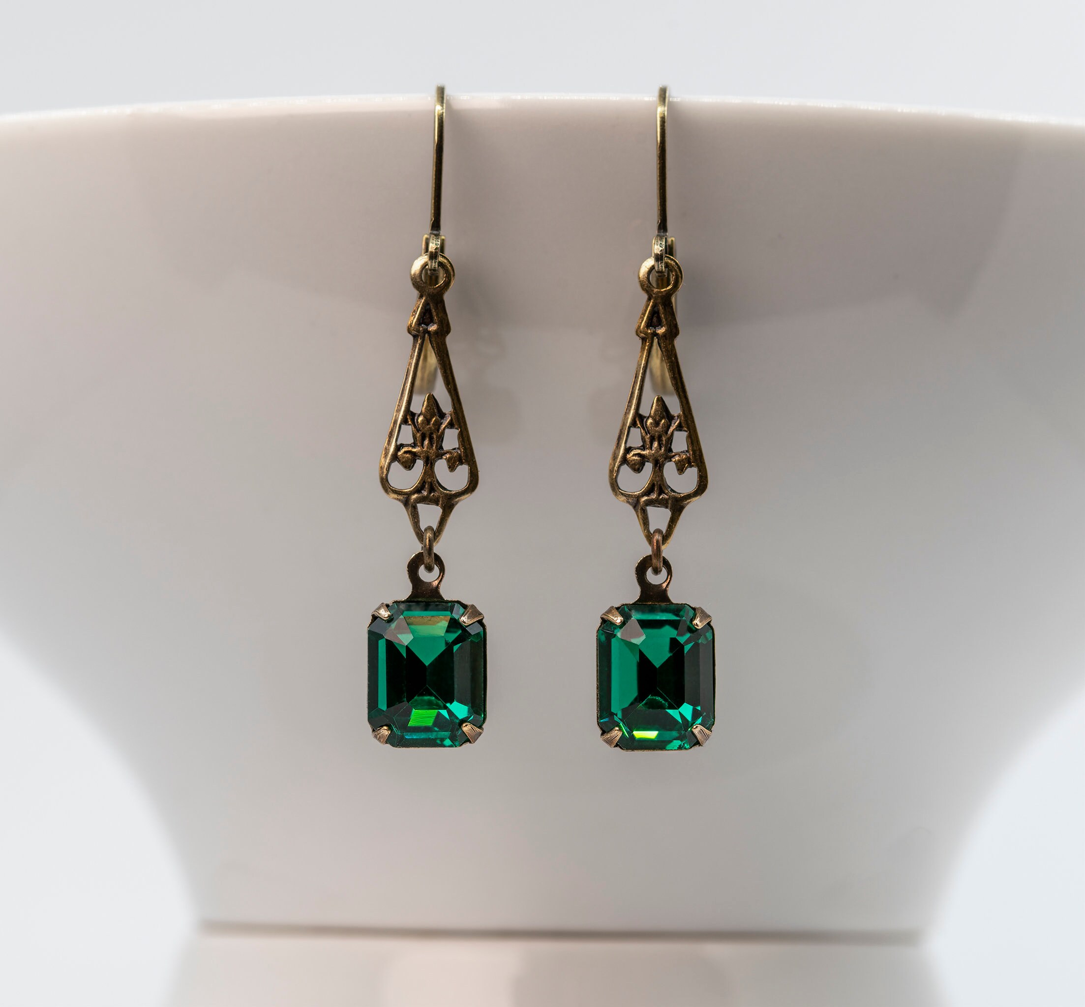 Vintage Style Art Deco Egypt Geometric Large Drop Earrings Emerald Green Crystal acheter à prix bas - livraison gratuite, avis réels avec des photos
