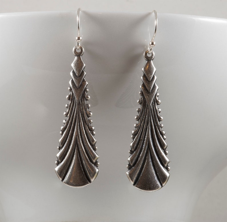 Art Deco Style Drop Earrings Sterling Silver Ear Wires Retro Etsy