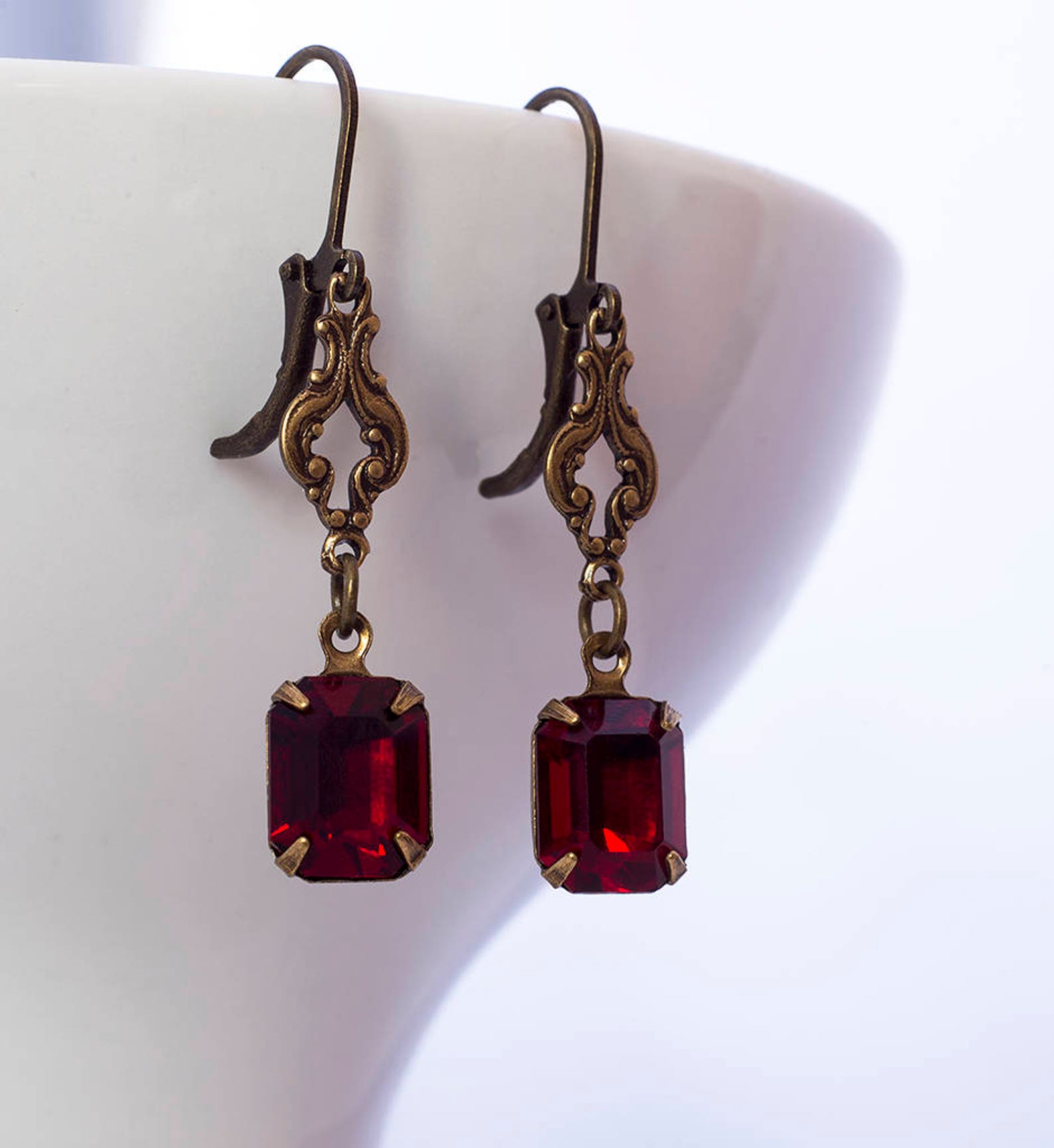 Art Deco Drop Earrings Ruby Swarovski Crystal Regency | Etsy