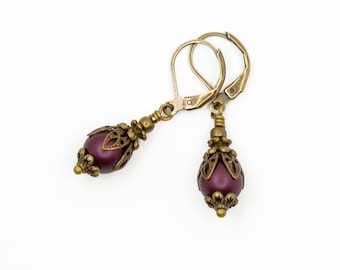 Edwardian Earrings, Purple Swarovski Crystal Pearls, Vintage Earrings, Art Deco Earrings, Lever Back Ear Wires, 1920s, Downton Abbey, Gifts