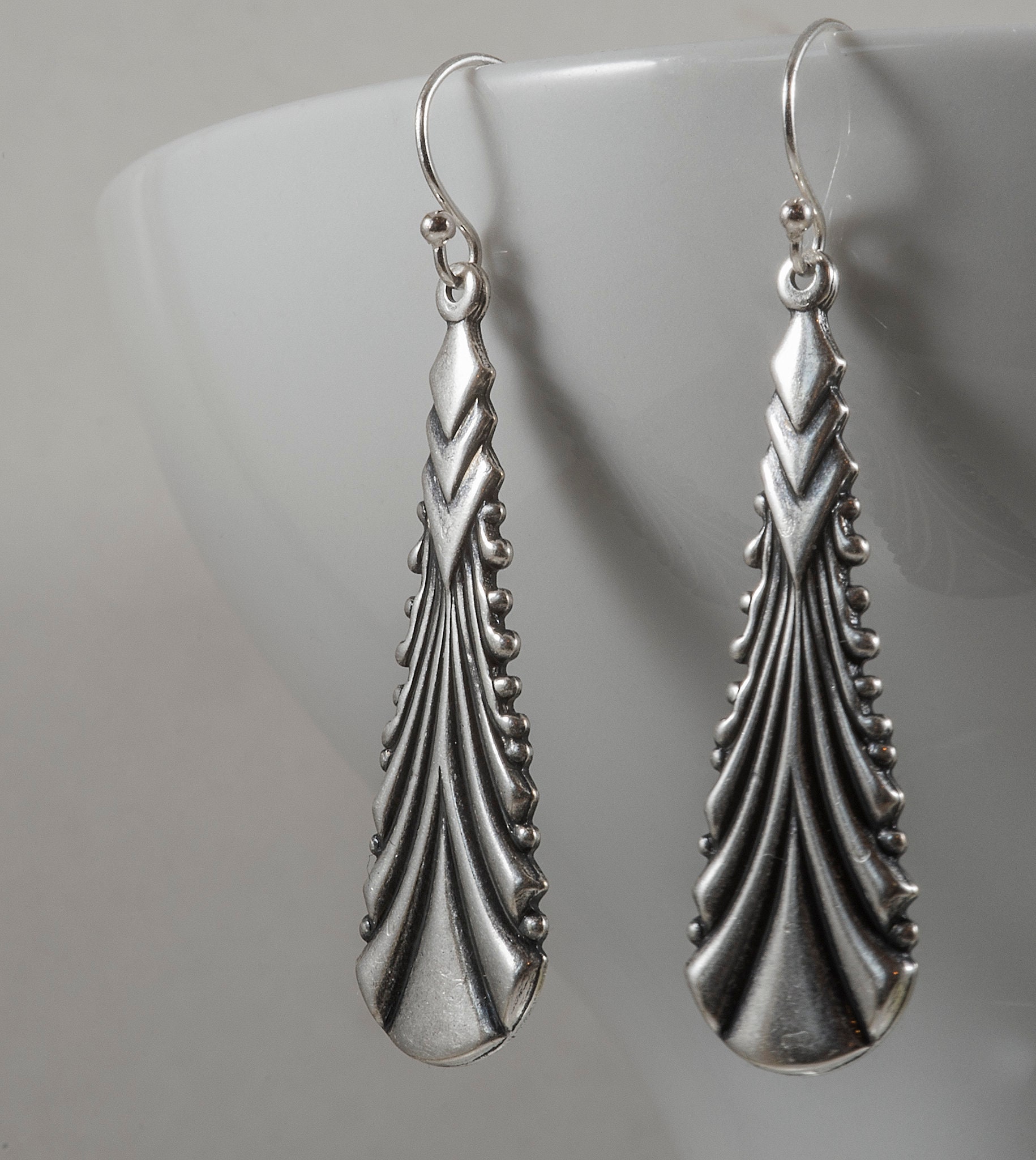Art Deco Style Drop Earrings Sterling Silver Ear Wires Retro Etsy