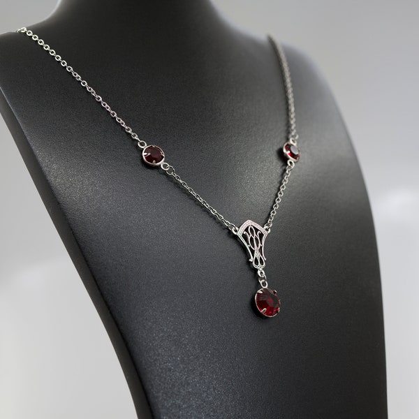 Swarovski Sian Necklace, Art Nouveau Necklace, Silver Victorian Necklace, July Birthstone, Romantic Ruby Necklace, Downton Abby, 1920s, UK