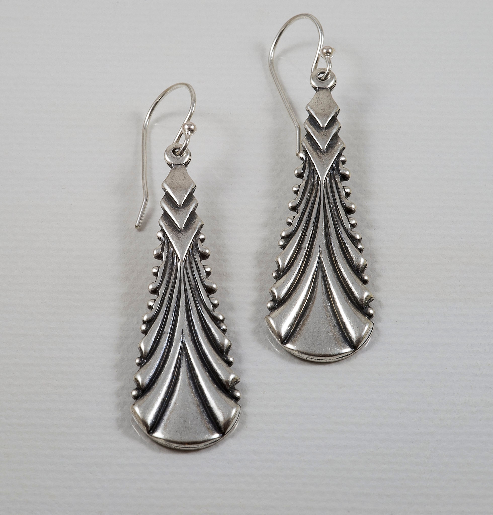 Art Deco Style Drop Earrings Sterling Silver Ear Wires Retro Etsy