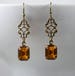 Regency Art Deco Earrings, Topaz Swarovski Crystal, Edwardian Earrings, Antiqued Bronze Earrings, Scroll Connector, Handmade UK, 1920s 