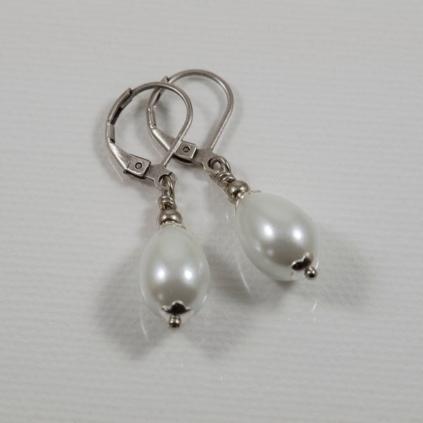 Edwardian Earrings, Ivory Pearl Earrings, Tudor Earrings, Vintage Drop Earrings, Teardrop Pearls, Silver Earrings, 1920s, Handmade UK, Gift