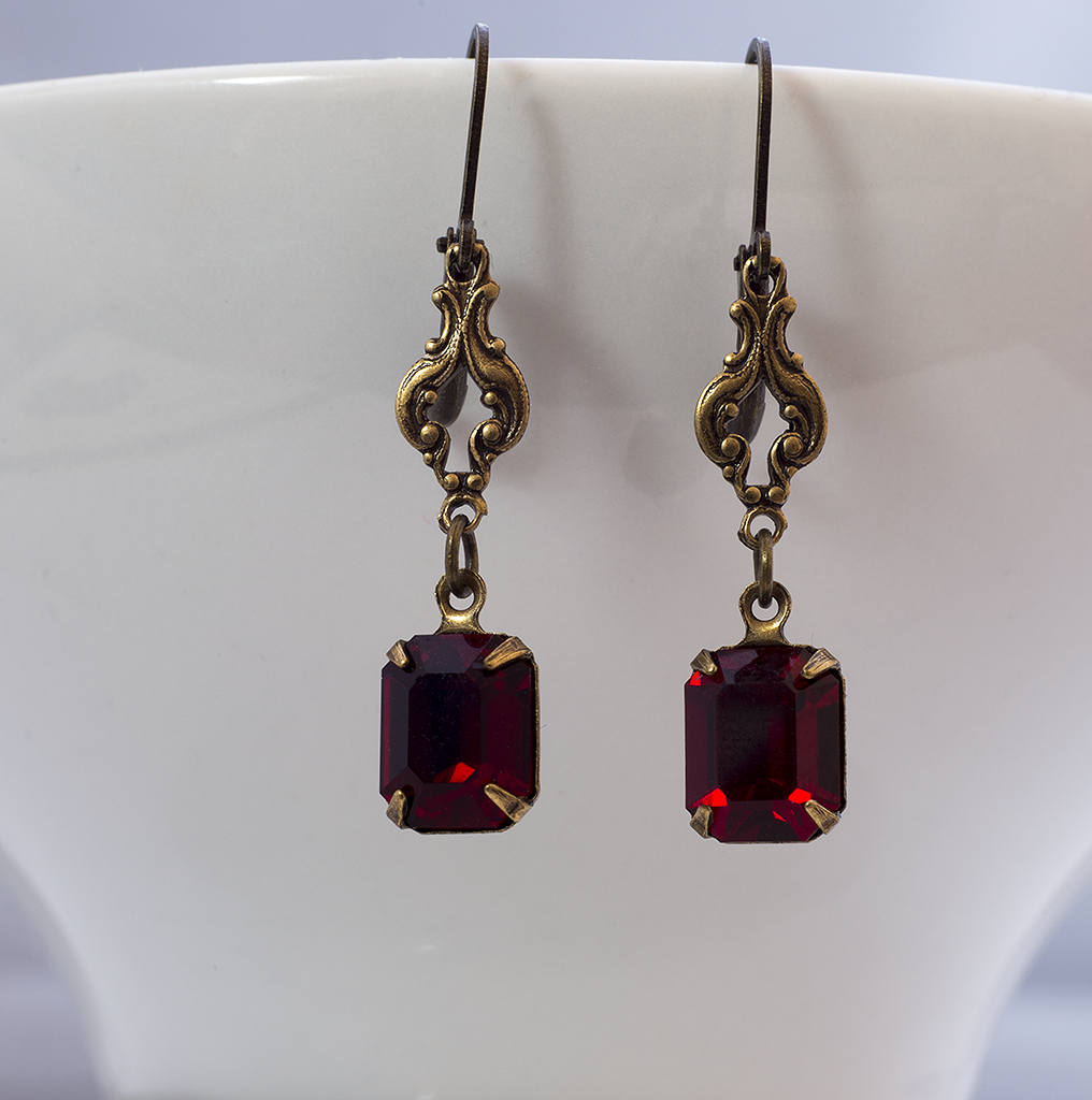 Art Deco Drop Earrings Ruby Swarovski Crystal Regency | Etsy
