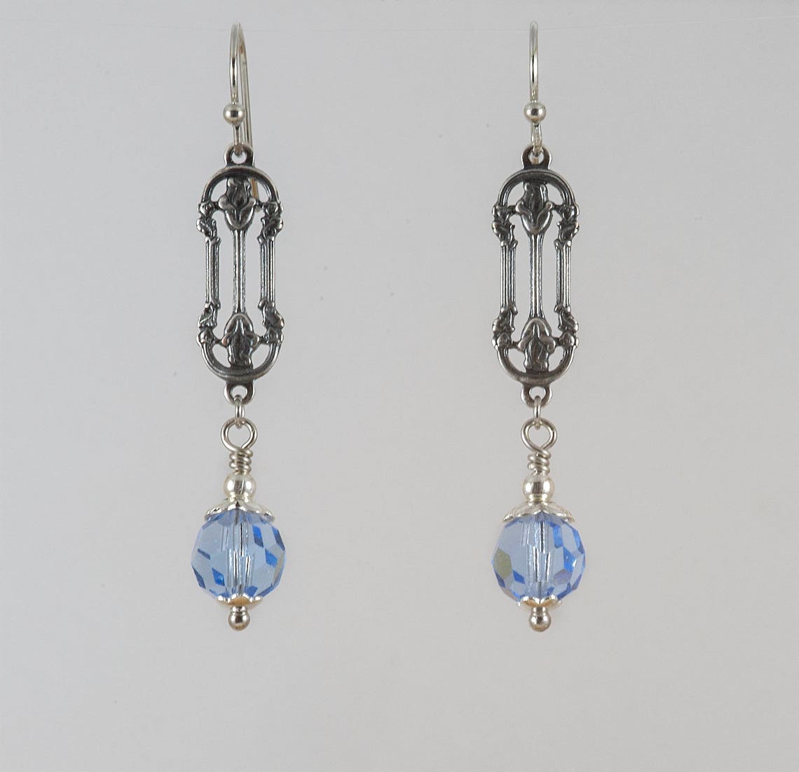 Art Nouveau Earrings Art Deco Earrings Light Sapphire Etsy