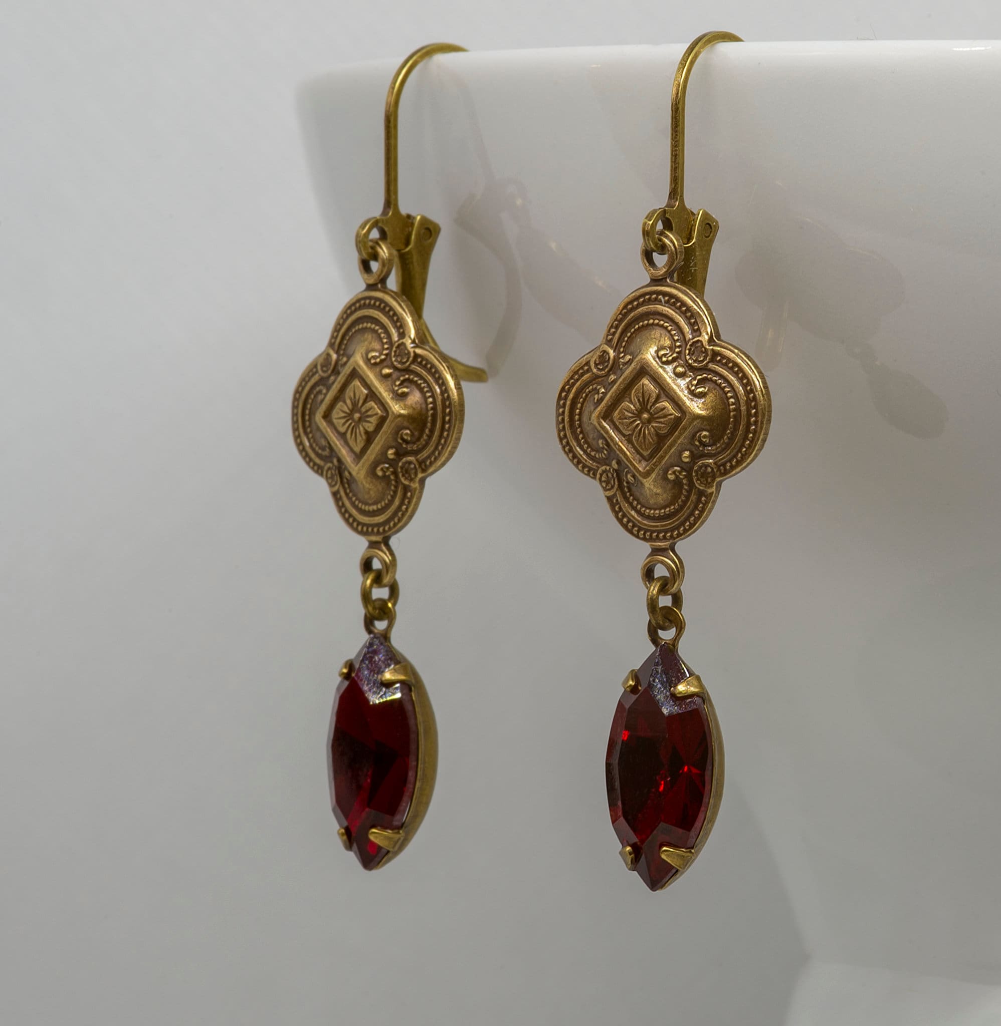 Art Deco Drop Earrings Sian Ruby Czech Crystal Regency - Etsy UK