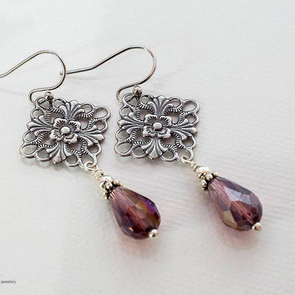 Tudor Rose Earrings, Czech Rose Crystal, Pear Drop Bead, Tudor Jewellery, Edwardian Earrings, Pear Drop Earrings, Handmade UK, Downton Abbey