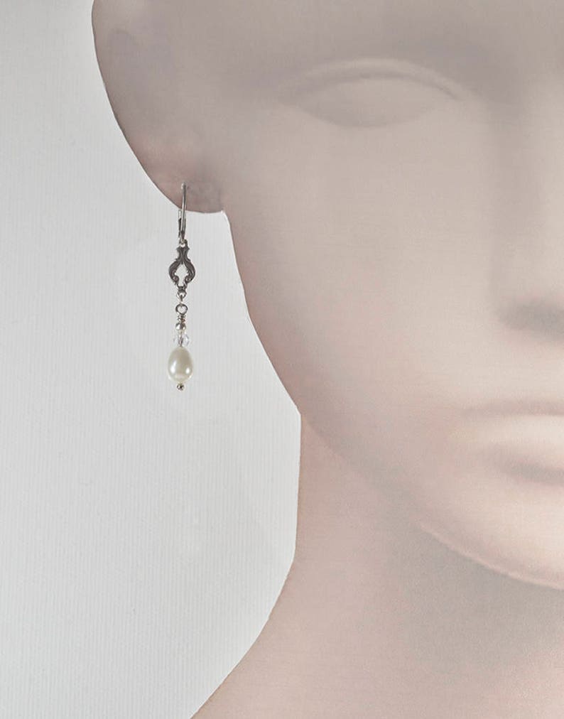 Art Deco Earrings, Ivory Pearl Earrings, Edwardian Earrings, Vintage Drop Earrings, Teardrop Pearls, Silver Earrings, Bicone, Handmade UK image 8