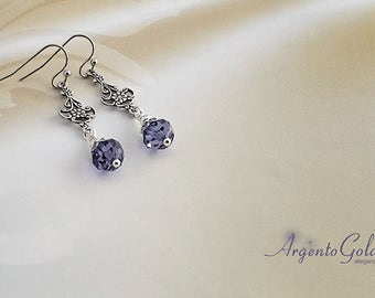 Art Deco Earrings, Vintage Earrings, Edwardian Earrings, Antique Silver Filigree, Tanzanite Swarovski Crystal, Handmade UK, Purple Gifts